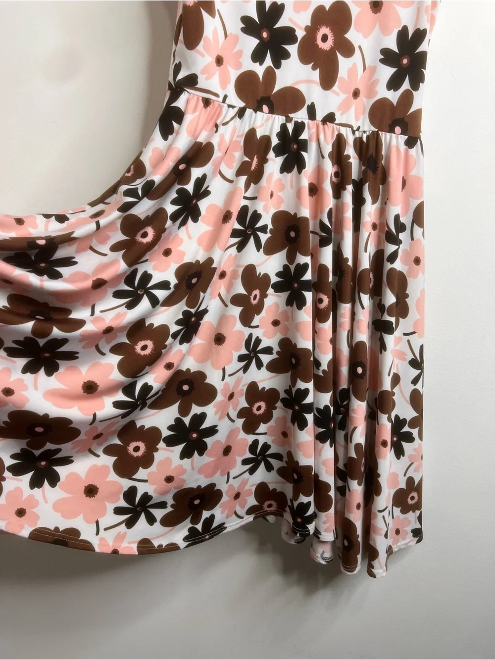 Dot Dot Smile Retro Flower Sleeveless Pink and Brown Tank Twirl Dress Size 8/10